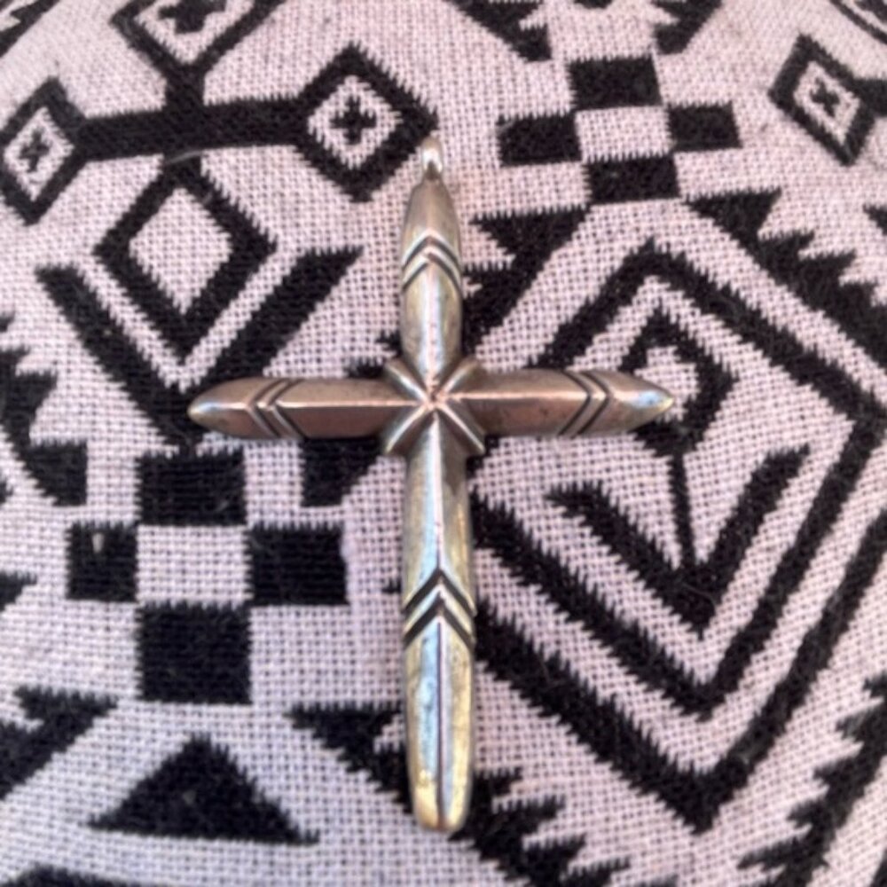 Vintage Navajo Cross Sand Cast Silver Pendant